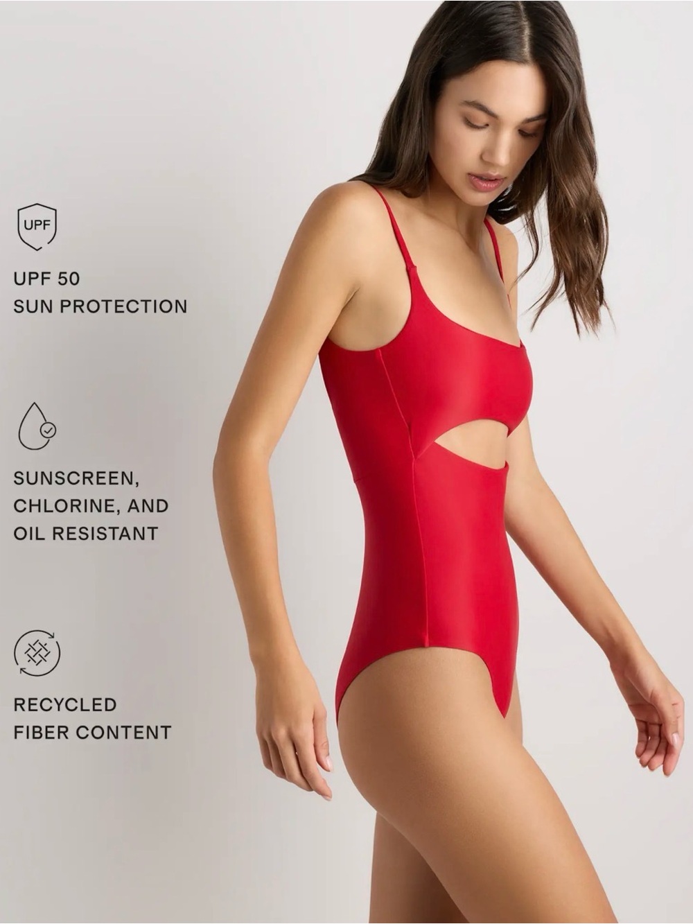 Quince Sz Medium Italian Cut Out One-Piece Swimsuit Cherry Minimalist Summer NWT - Picture 6 of 14